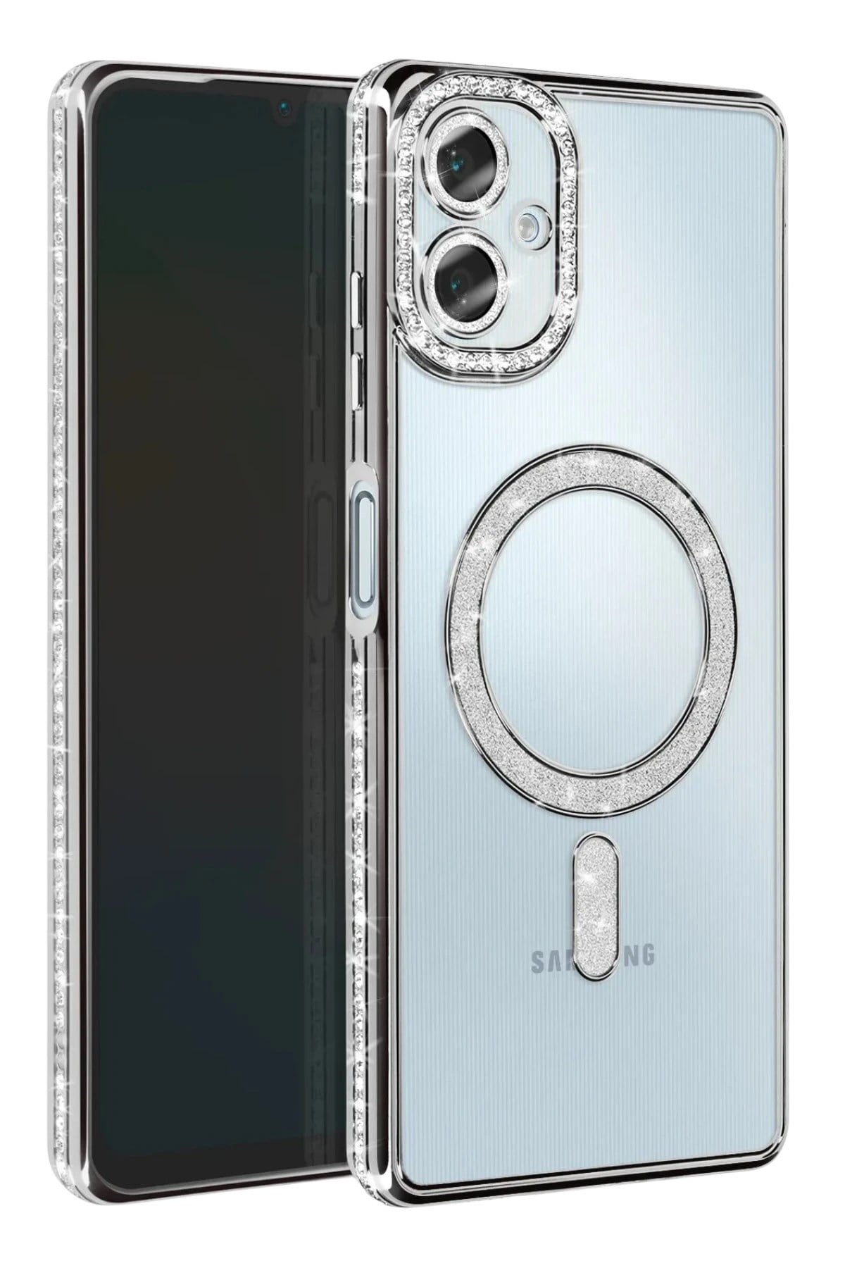 Mey İthalat®  Samsung Galaxy A06 Joke Simli Magneticsafe Kılıf - Gümüş