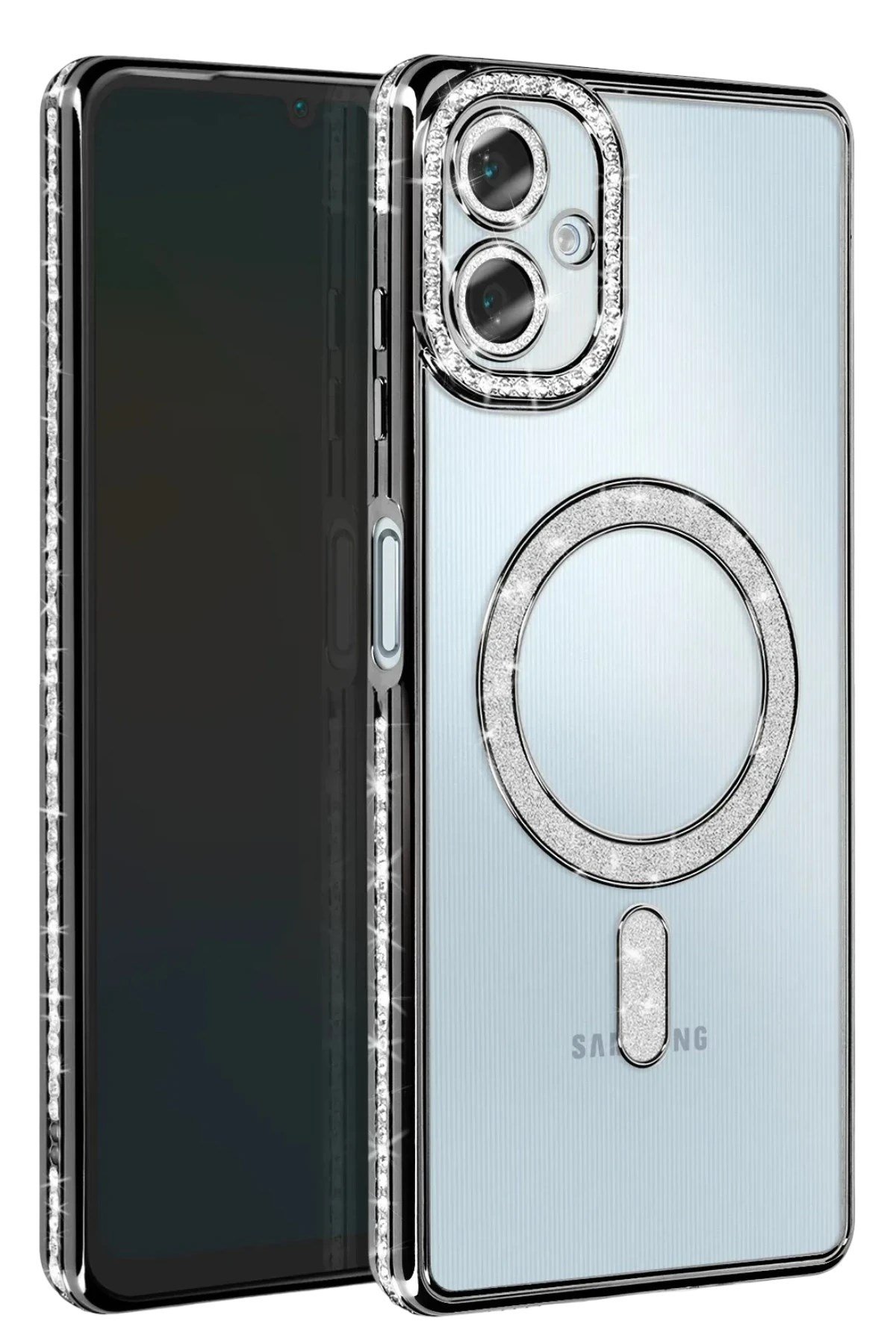 Mey İthalat®  Samsung Galaxy A06 Joke Simli Magneticsafe Kılıf - Siyah