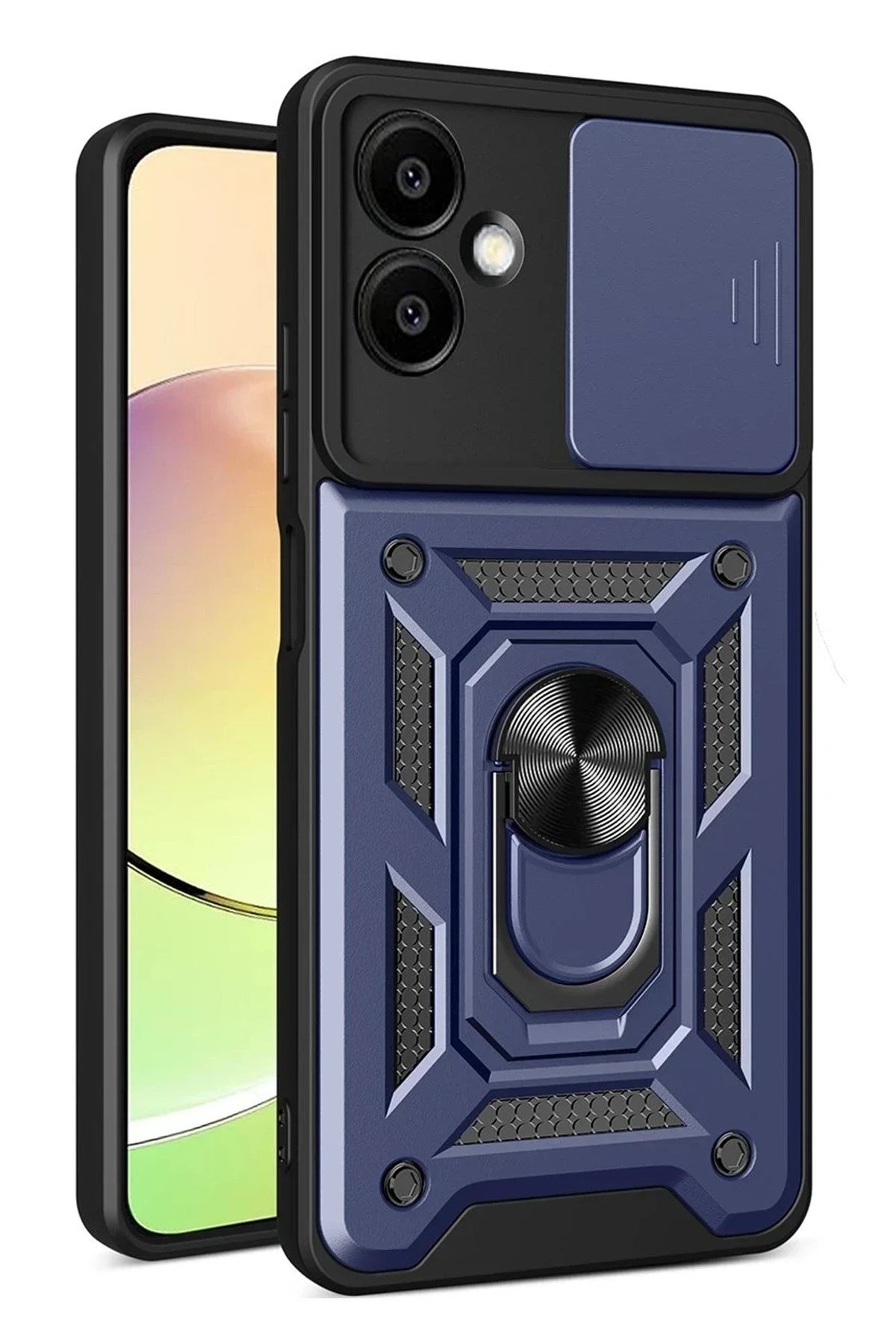 Mey İthalat®  Samsung Galaxy A07 4G Pars Lens Yüzüklü Silikon - Lacivert