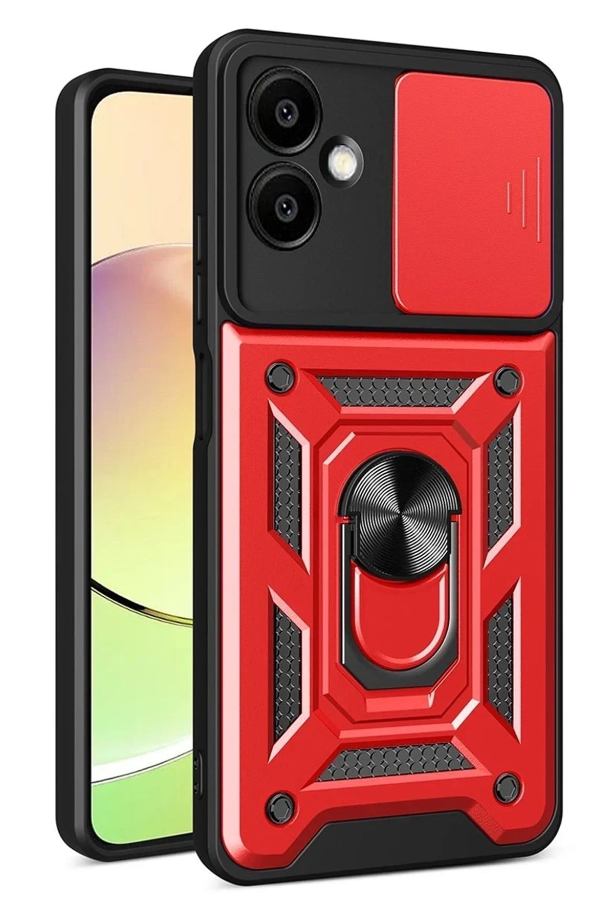 Mey İthalat®  Samsung Galaxy A07 4G Pars Lens Yüzüklü Silikon - Kırmızı