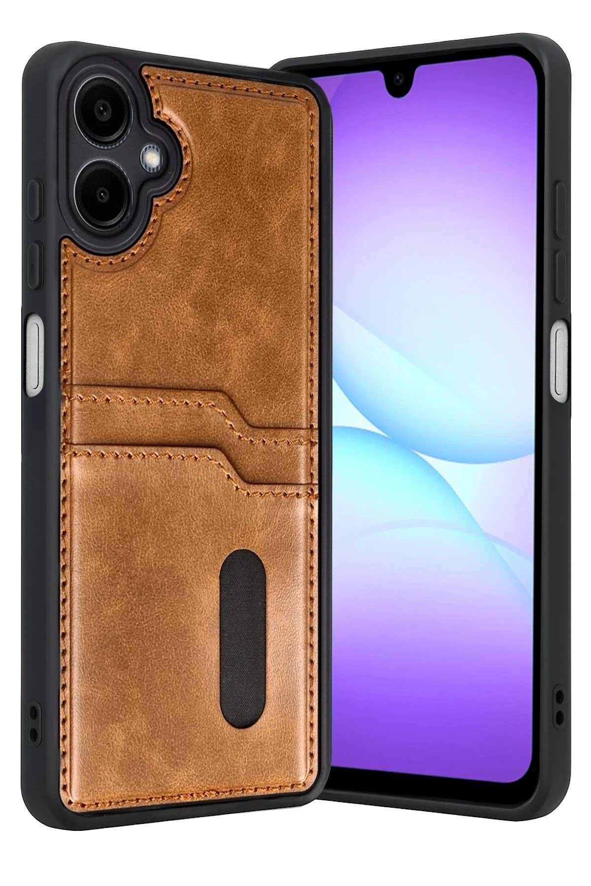 Mey İthalat®  Samsung Galaxy A07 4G Sara Kartvizitli Deri Kılıf - Taba