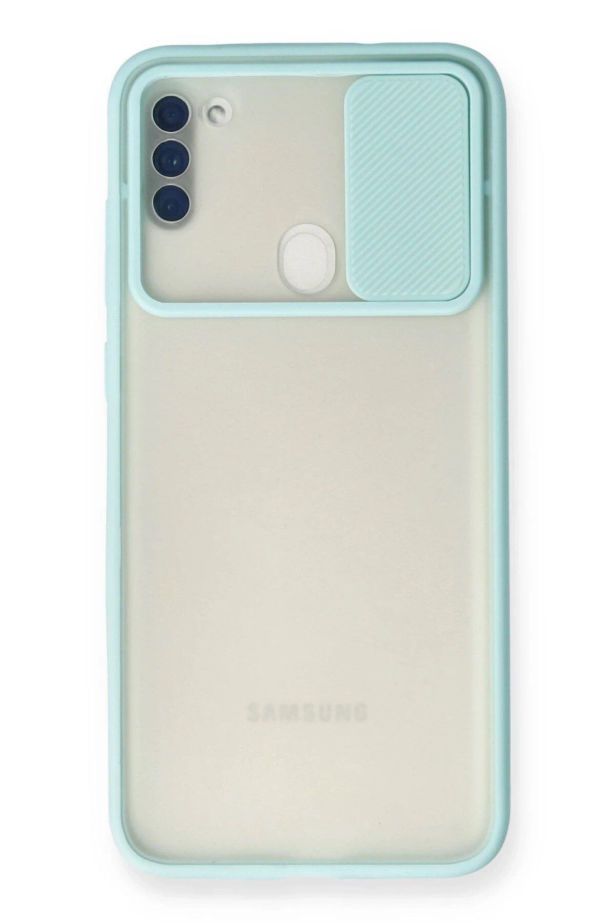 Mey İthalat®  Samsung Galaxy A11 Kılıf Palm Buzlu Kamera Sürgülü Silikon - Turkuaz