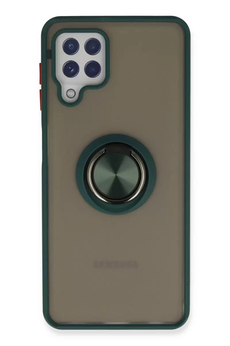 Mey İthalat®  Samsung Galaxy A22 Kılıf Montreal Yüzüklü Silikon Kapak - Yeşil
