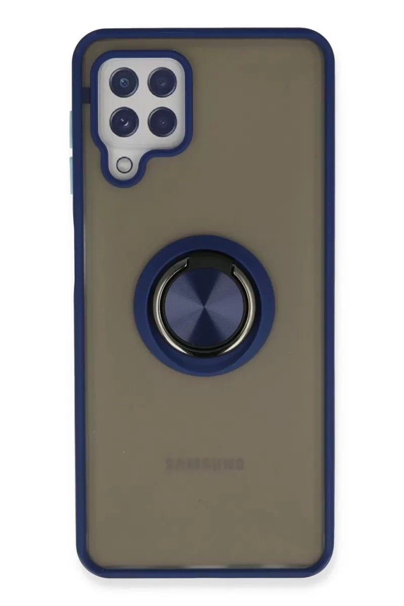 Mey İthalat®  Samsung Galaxy A22 Kılıf Montreal Yüzüklü Silikon Kapak - Lacivert