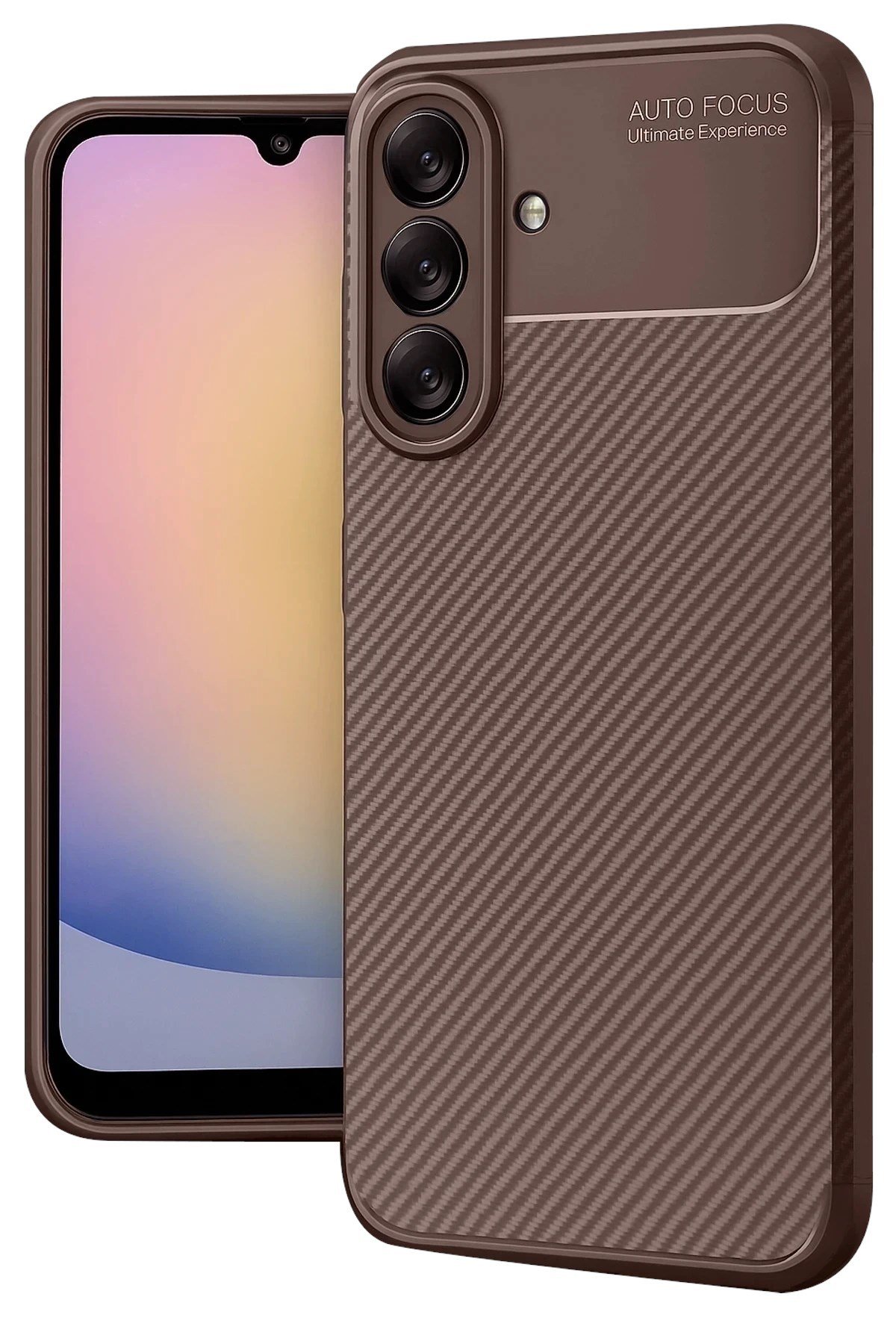 Mey İthalat®  Samsung Galaxy A56 Kılıf Auto Focus Karbon Kapak - Kahverengi
