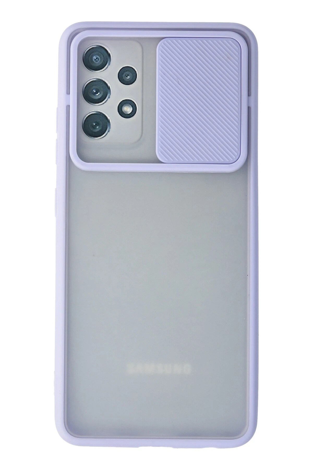 Mey İthalat®  Samsung Galaxy A72 Kılıf Palm Buzlu Kamera Sürgülü Silikon - Lila