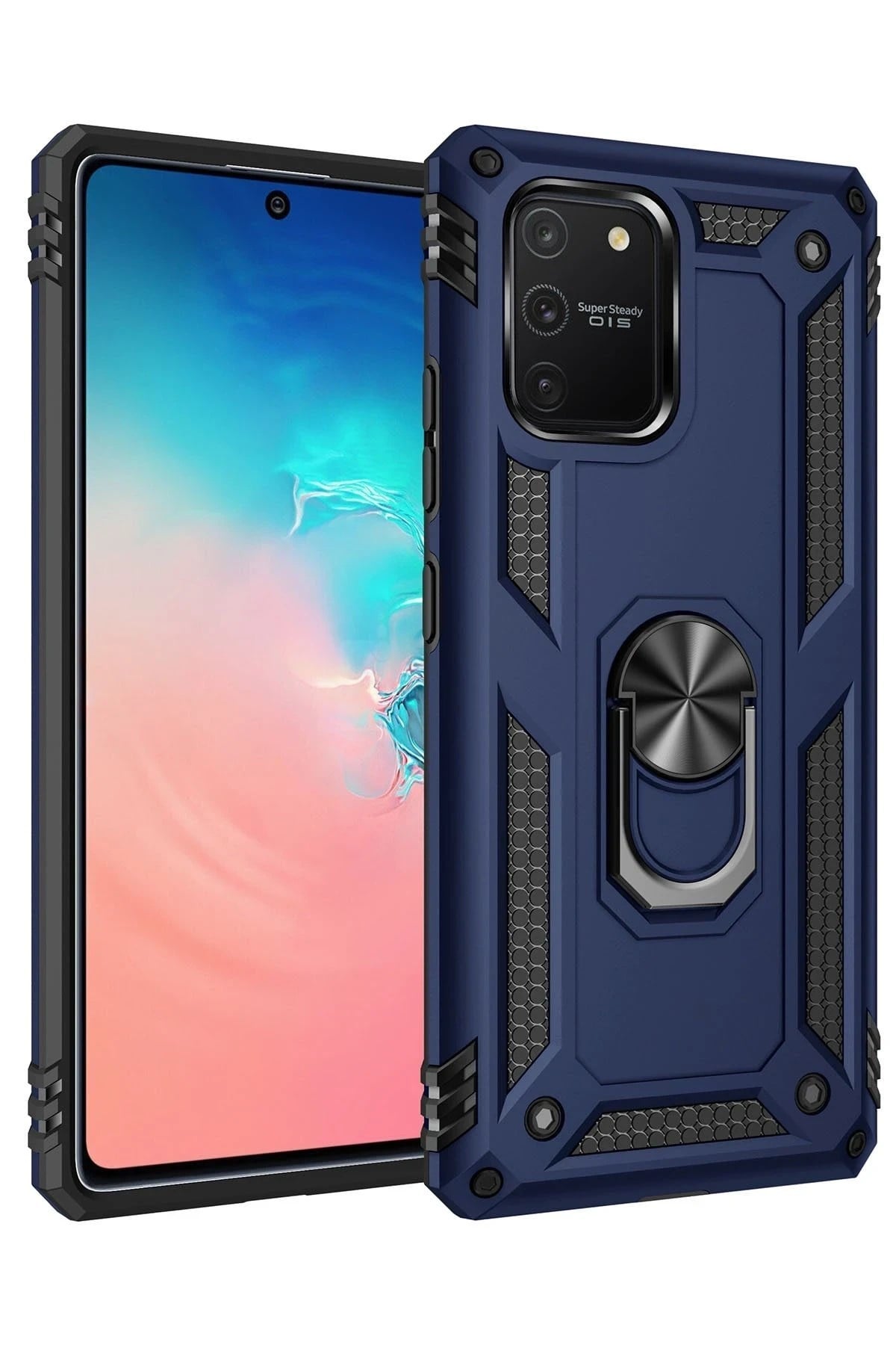 Mey İthalat®  Samsung Galaxy A91 / S10 Lite Kılıf Sofya Yüzüklü Silikon Kapak - Lacivert