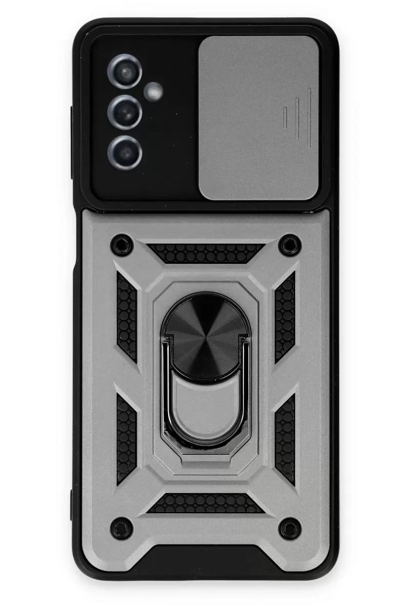 Mey İthalat®  Samsung Galaxy M52 5G Kılıf Pars Lens Yüzüklü Silikon - Gümüş
