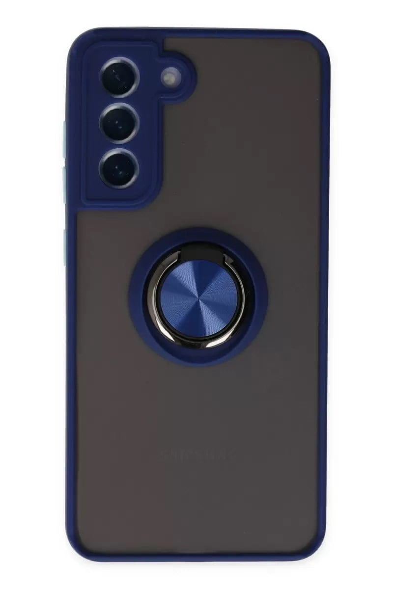 Mey İthalat®  Samsung Galaxy S21 FE Kılıf Montreal Yüzüklü Silikon Kapak - Lacivert