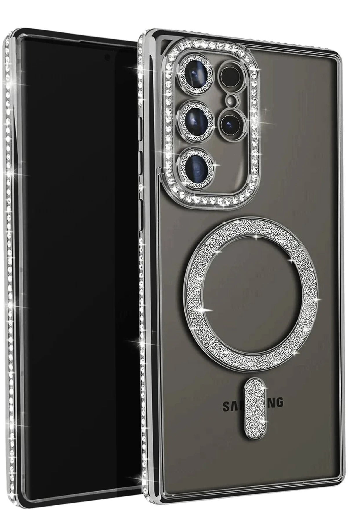 Mey İthalat®  Samsung Galaxy S23 Ultra Joke Simli Magneticsafe Kılıf - Siyah