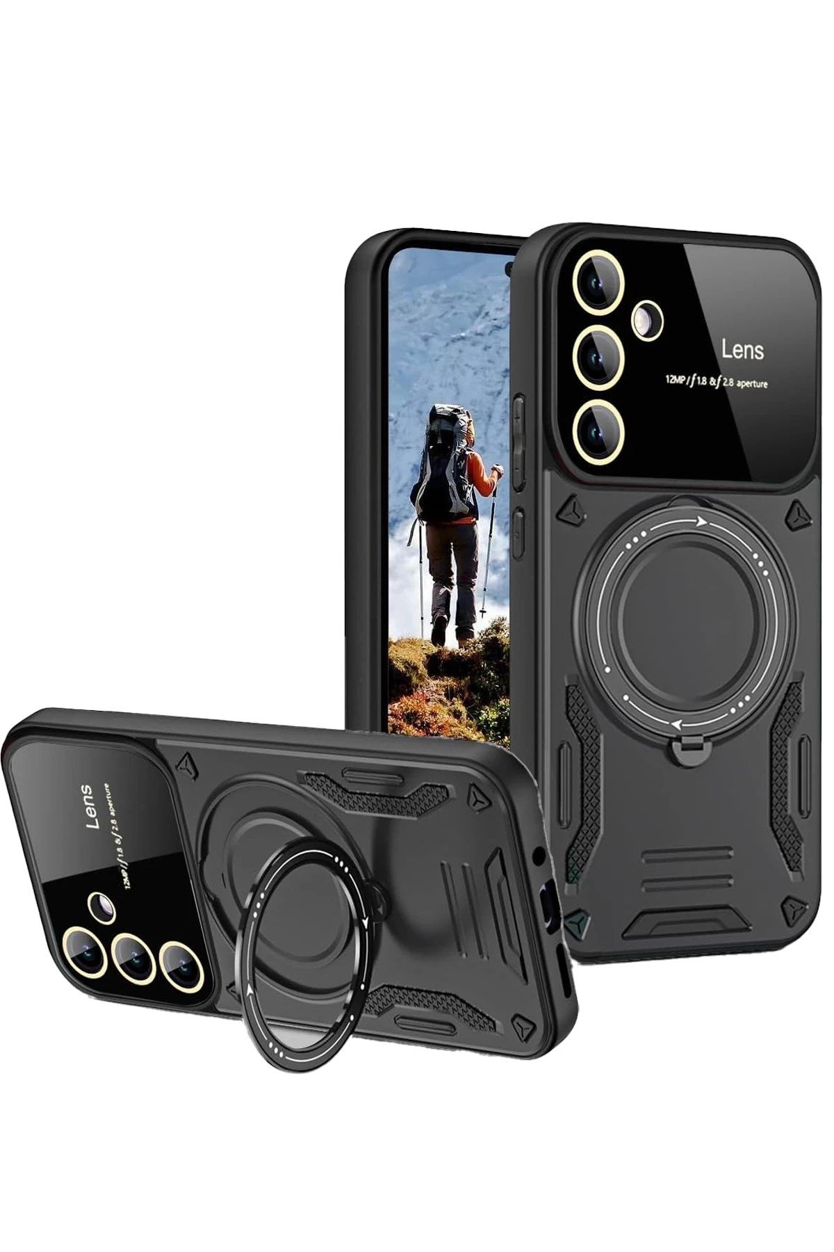 Mey İthalat®  Samsung Galaxy S24 FE Kılıf Joy Lens Standlı Kapak - Siyah