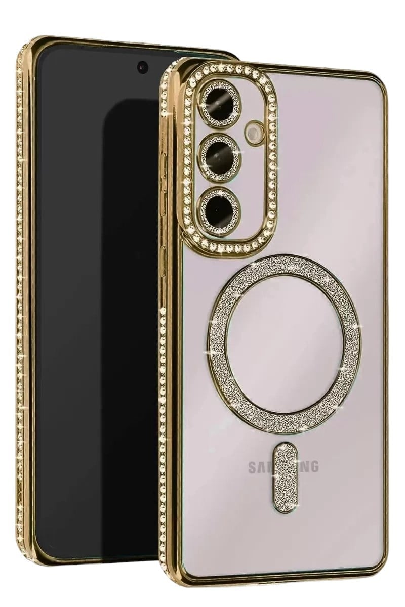 Mey İthalat®  Samsung Galaxy S25 FE Joke Simli Magneticsafe Kılıf - Gold