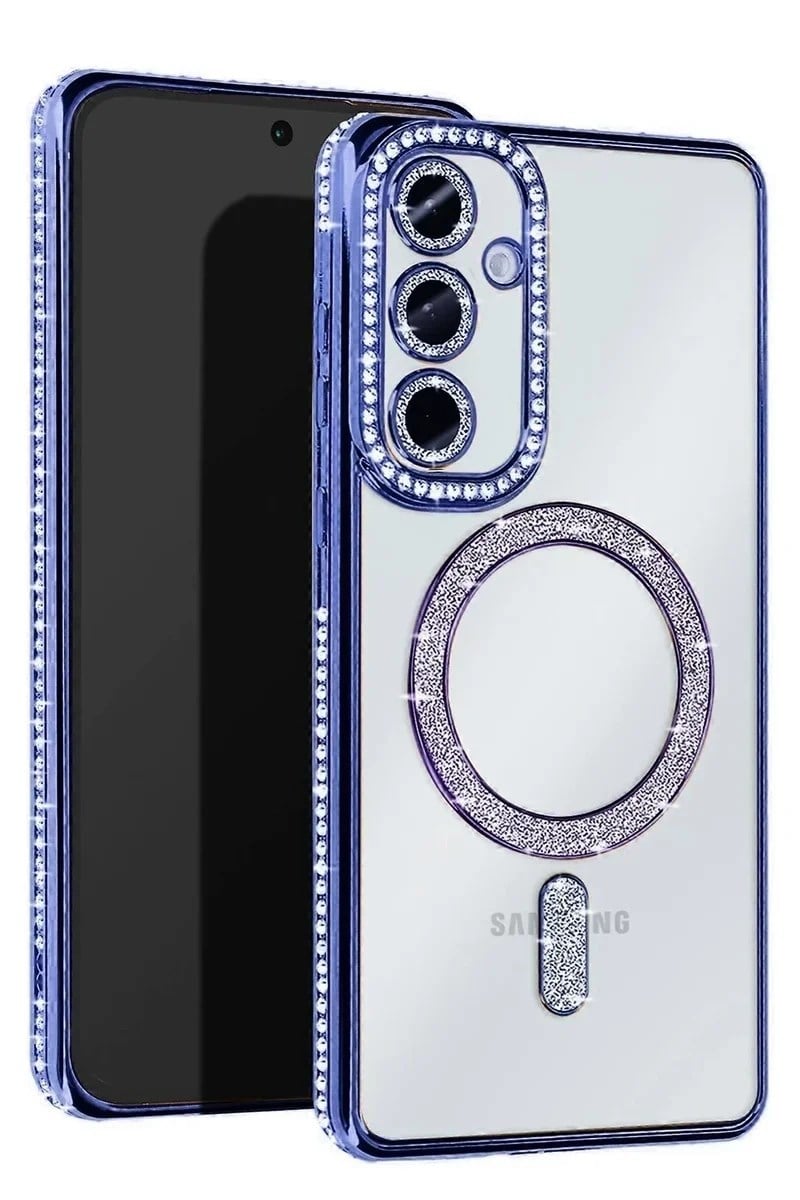 Mey İthalat®  Samsung Galaxy S25 FE Joke Simli Magneticsafe Kılıf - Mavi