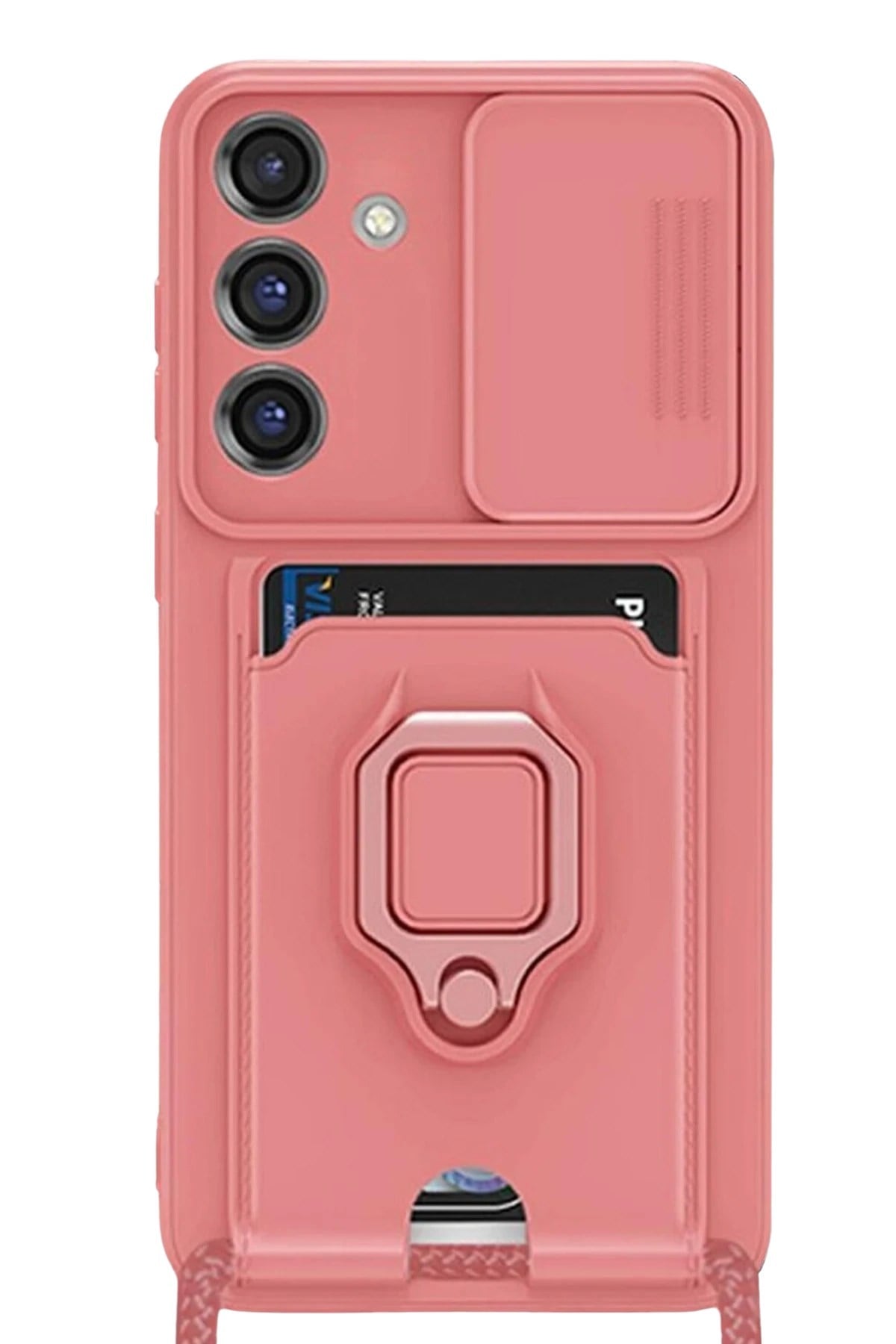 Mey İthalat®  Samsung Galaxy S25 Plus Kılıf Zuma Kartvizitli Yüzüklü Silikon - Pembe