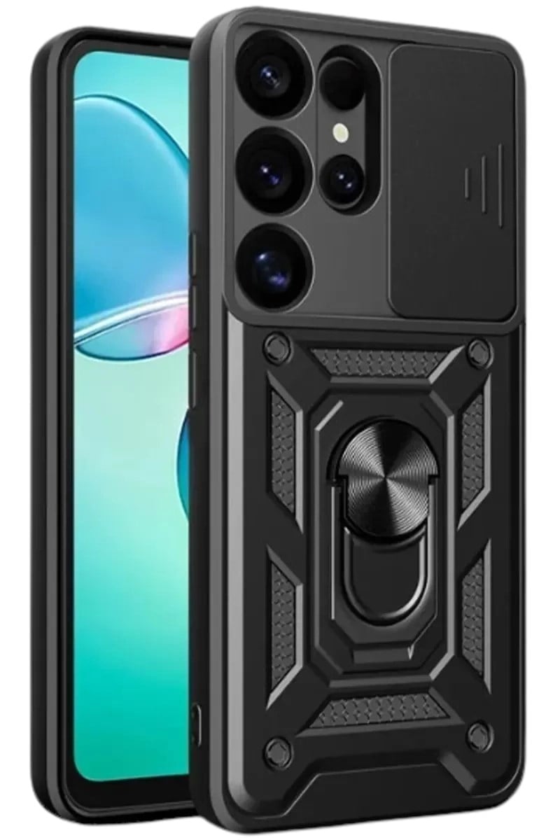 Mey İthalat®  Samsung Galaxy S25 Ultra Kılıf Pars Lens Yüzüklü Silikon - Siyah