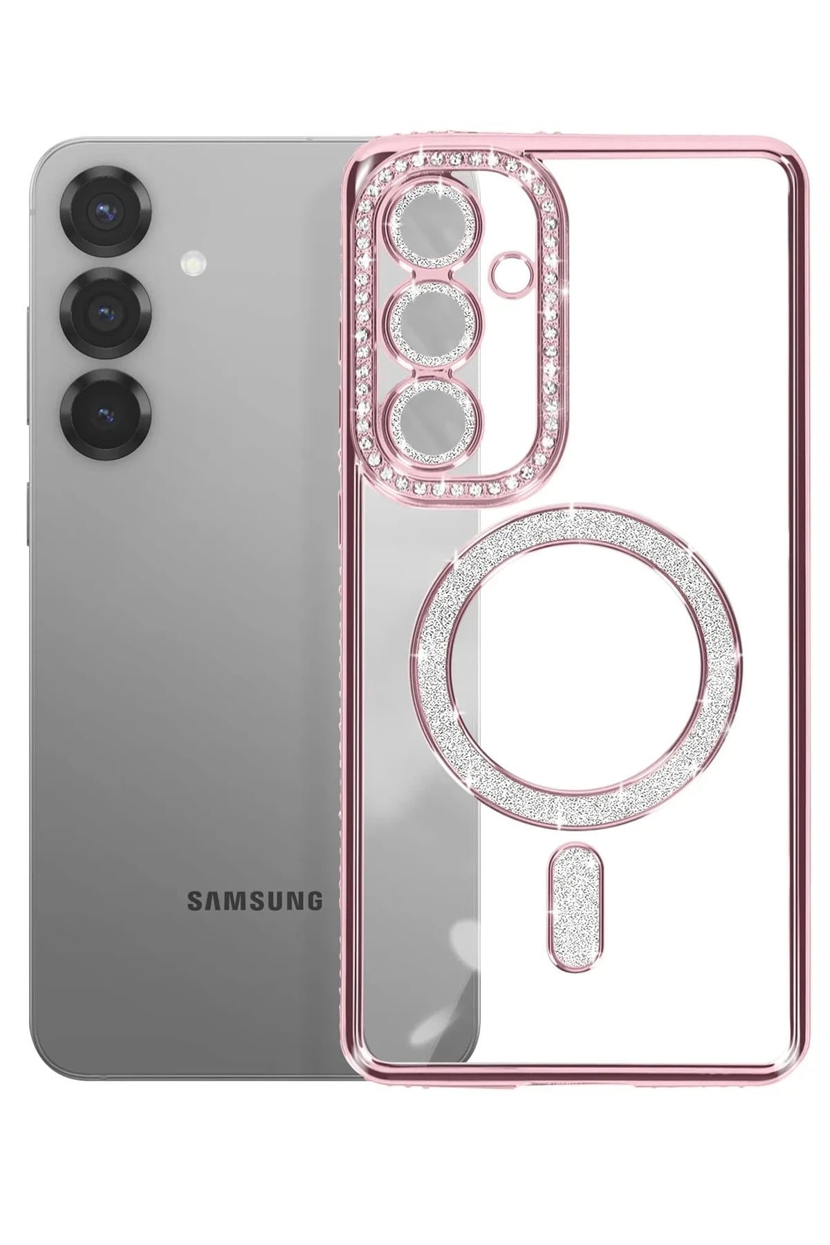 Mey İthalat®  Samsung Galaxy S26 Plus Joke Simli Magneticsafe Kılıf - Pembe