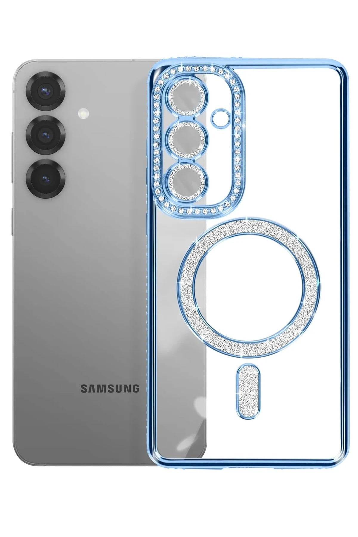 Mey İthalat®  Samsung Galaxy S26 Plus Joke Simli Magneticsafe Kılıf - Mavi
