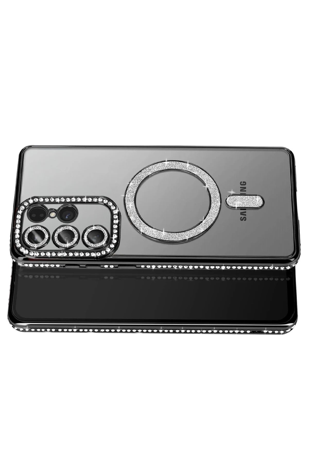 Mey İthalat®  Samsung Galaxy S26 Ultra Joke Simli Magneticsafe Kılıf - Siyah
