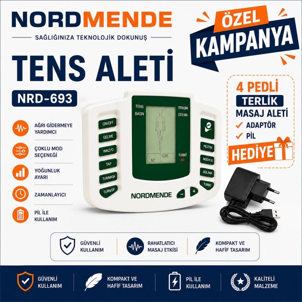 Mey İthalat®  TENS Cihazı 4 Pedli Dijital Masaj Cihazı | Adaptör 4 Ped ve Pil Hediyeli