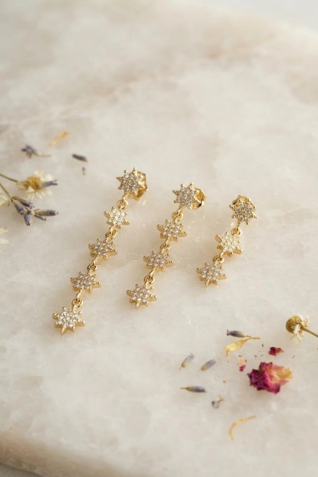 Mey İthalat® 3 lü Set Küpe Gold Renk Kutup Yıldızı Detaylı