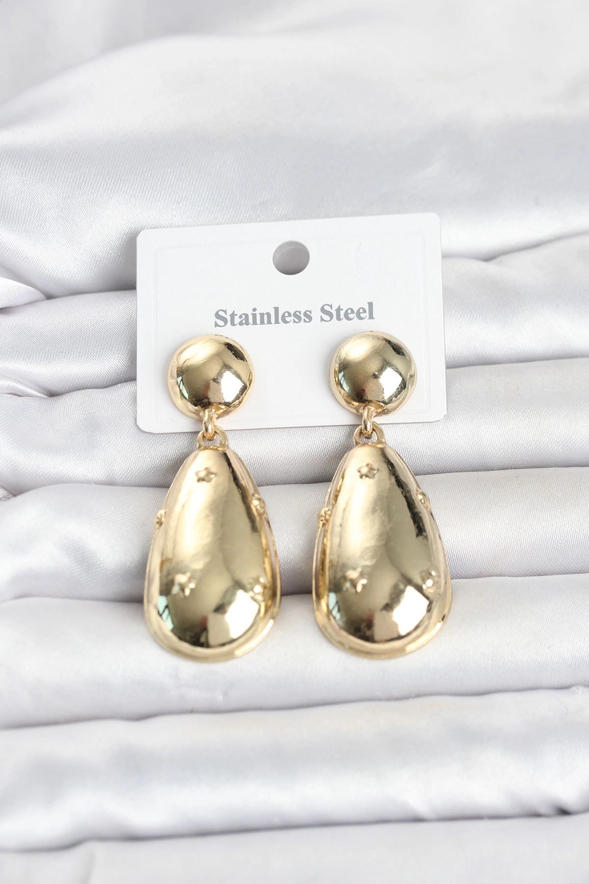 Mey İthalat® 316L Çelik Gold Renk Damla Model Kadın Küpe