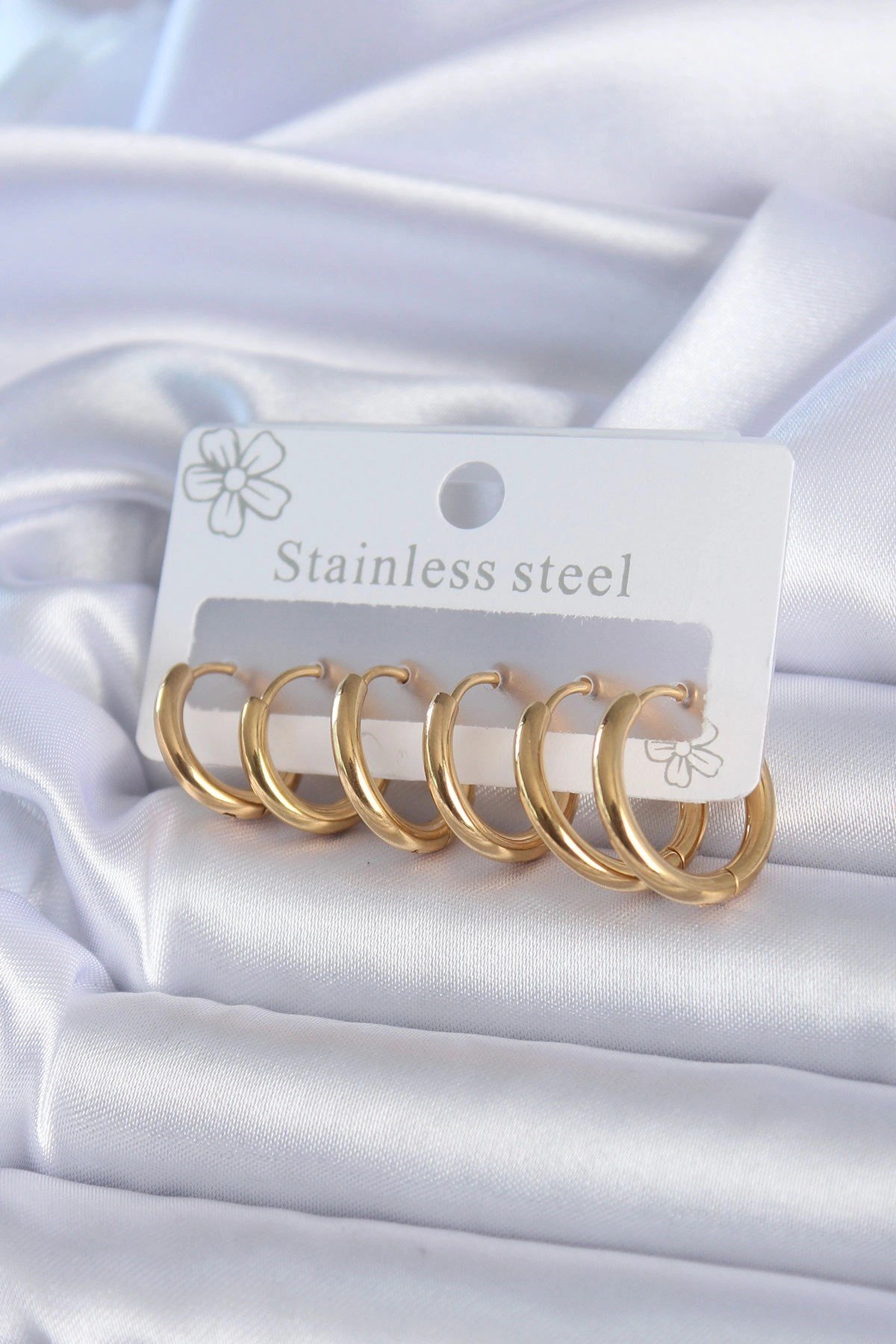 Mey İthalat® 316L Çelik Gold Renk Halka Model Kadın Küpe Seti