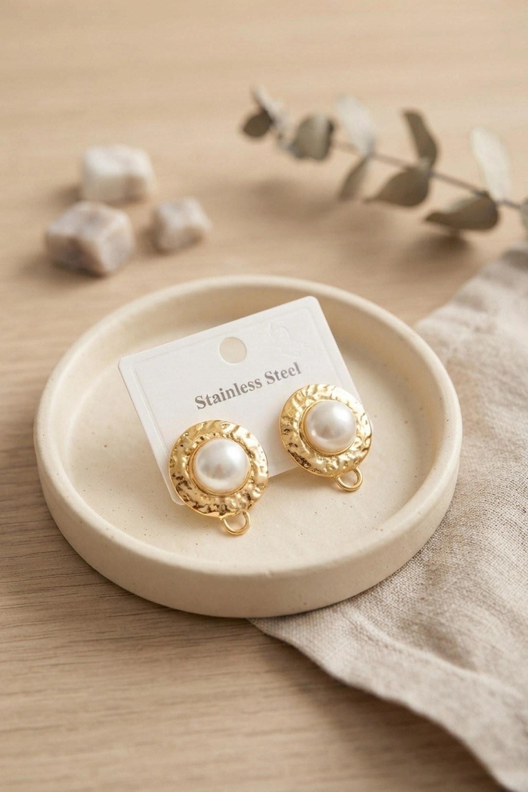 Mey İthalat® 316L Çelik Gold Renk İncili Model Küpe