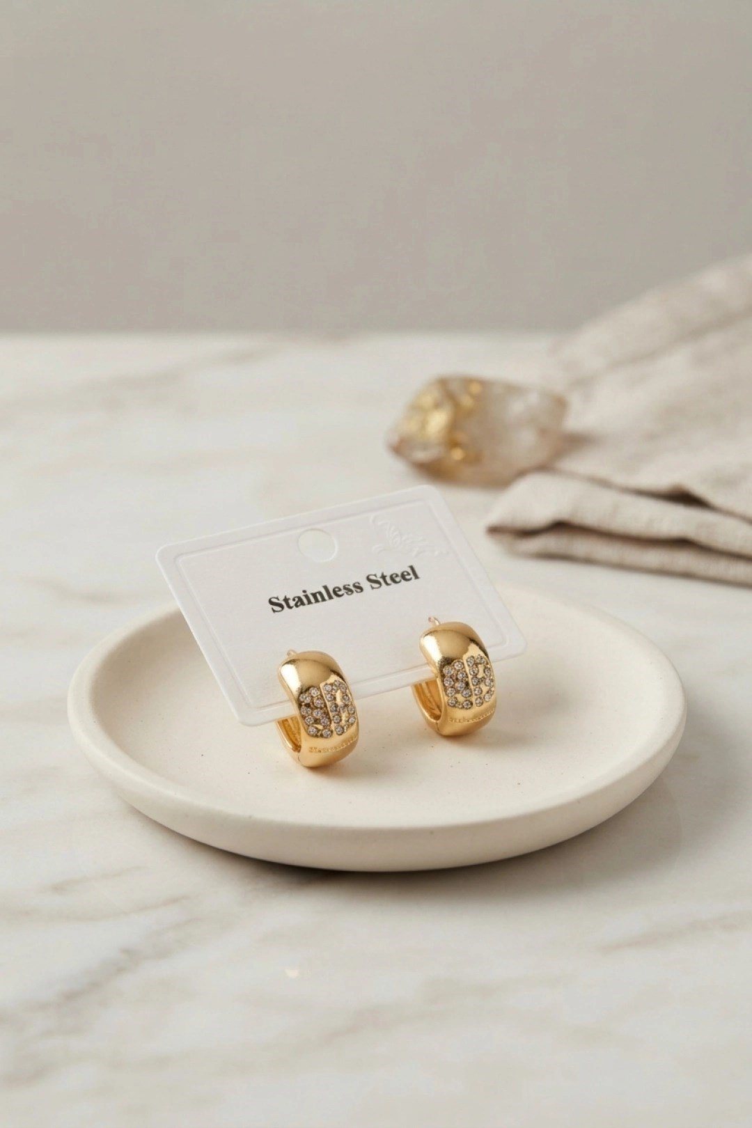 Mey İthalat® 316L Çelik Gold Renk Kalın Halka Tasarım Model Küpe