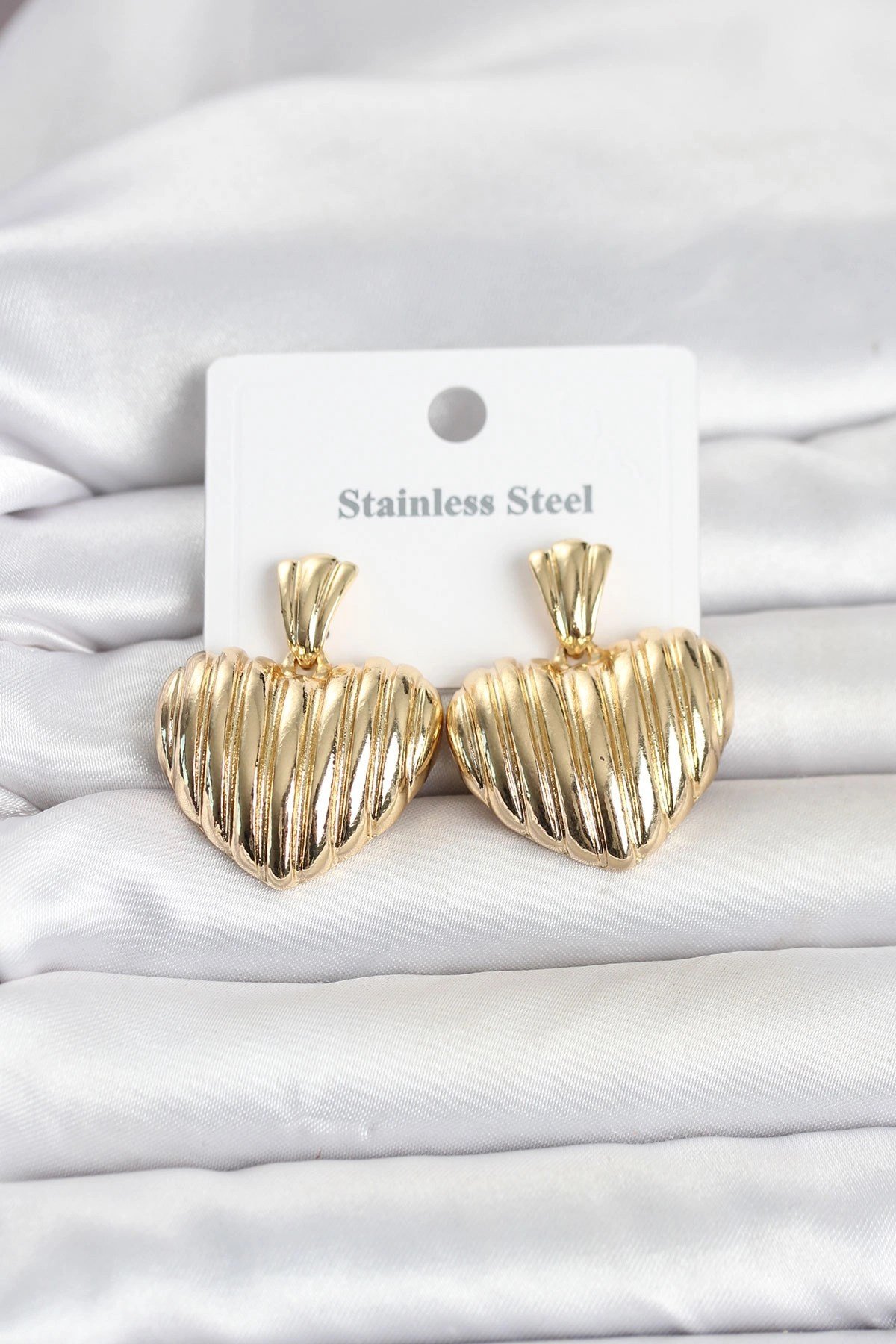 Mey İthalat® 316L Çelik Gold Renk Kalp Model Kadın Küpe