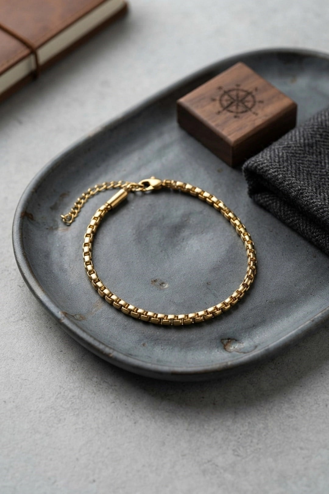 Mey İthalat® 316L Çelik Gold Renk Kutu Zincir Erkek Bileklik