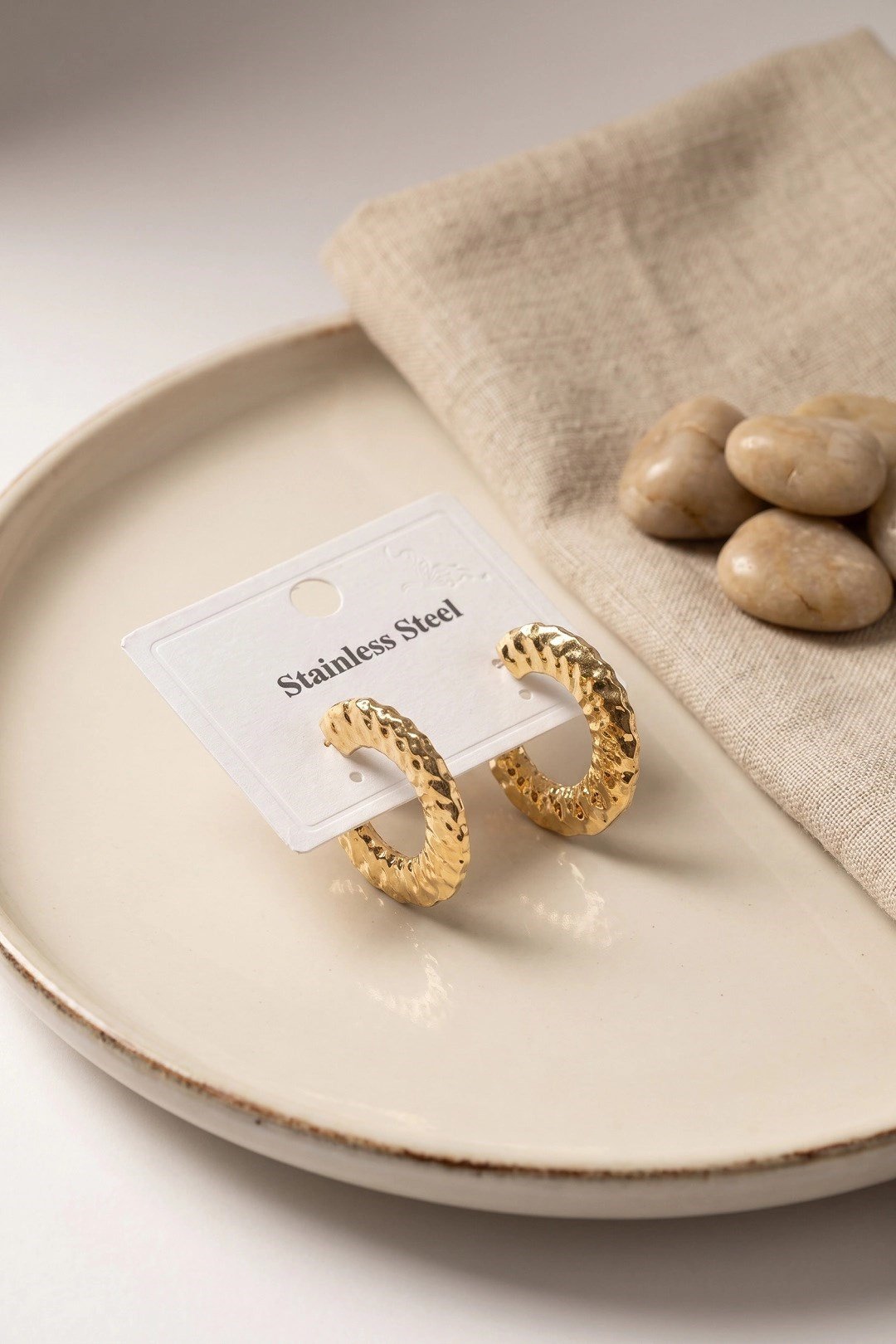 Mey İthalat® 316L Çelik Gold Renk Yarım Halka Model Küpe