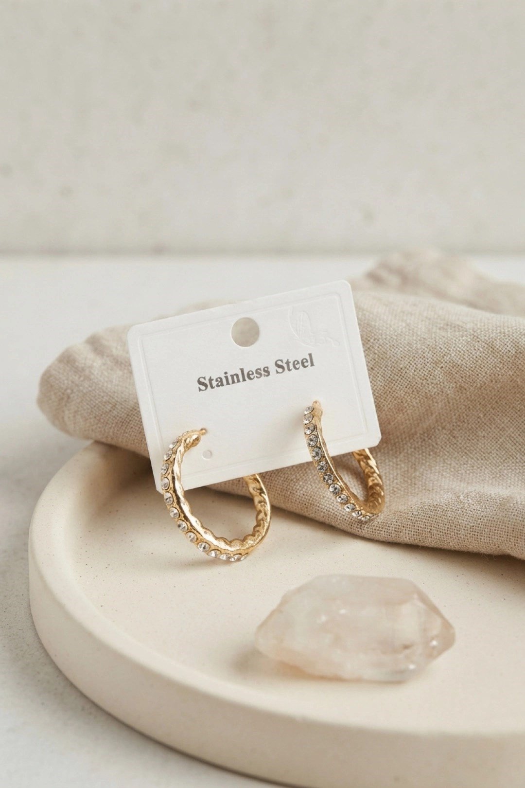 Mey İthalat® 316L Çelik Gold Renk Zirkon Taşlı Halka Model Küpe