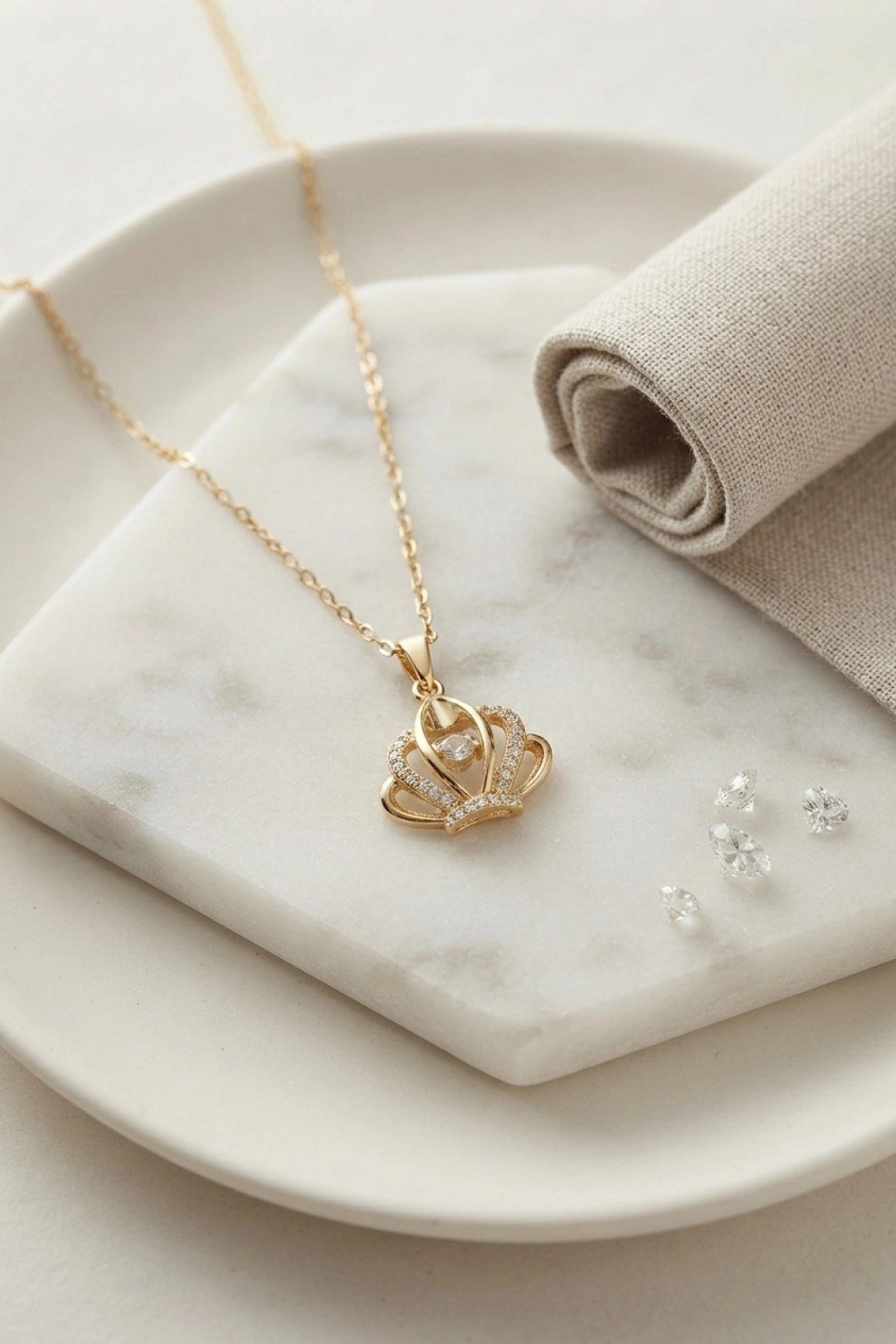 Mey İthalat® 316L Çelik Zincir Gold Renk Crown Model Kolye