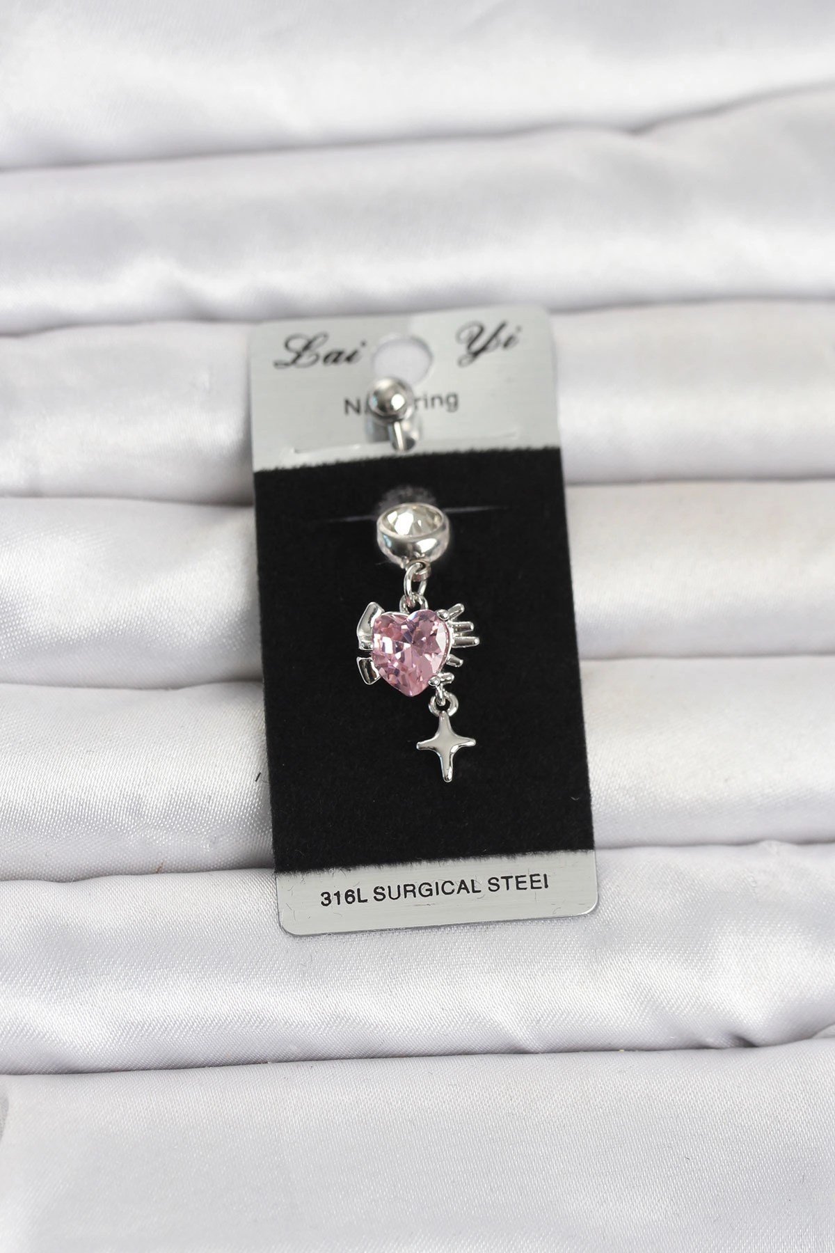 Mey İthalat® 316L Cerrahi Çelik Pembe Zirkon Taşlı Model Göbek Piercing