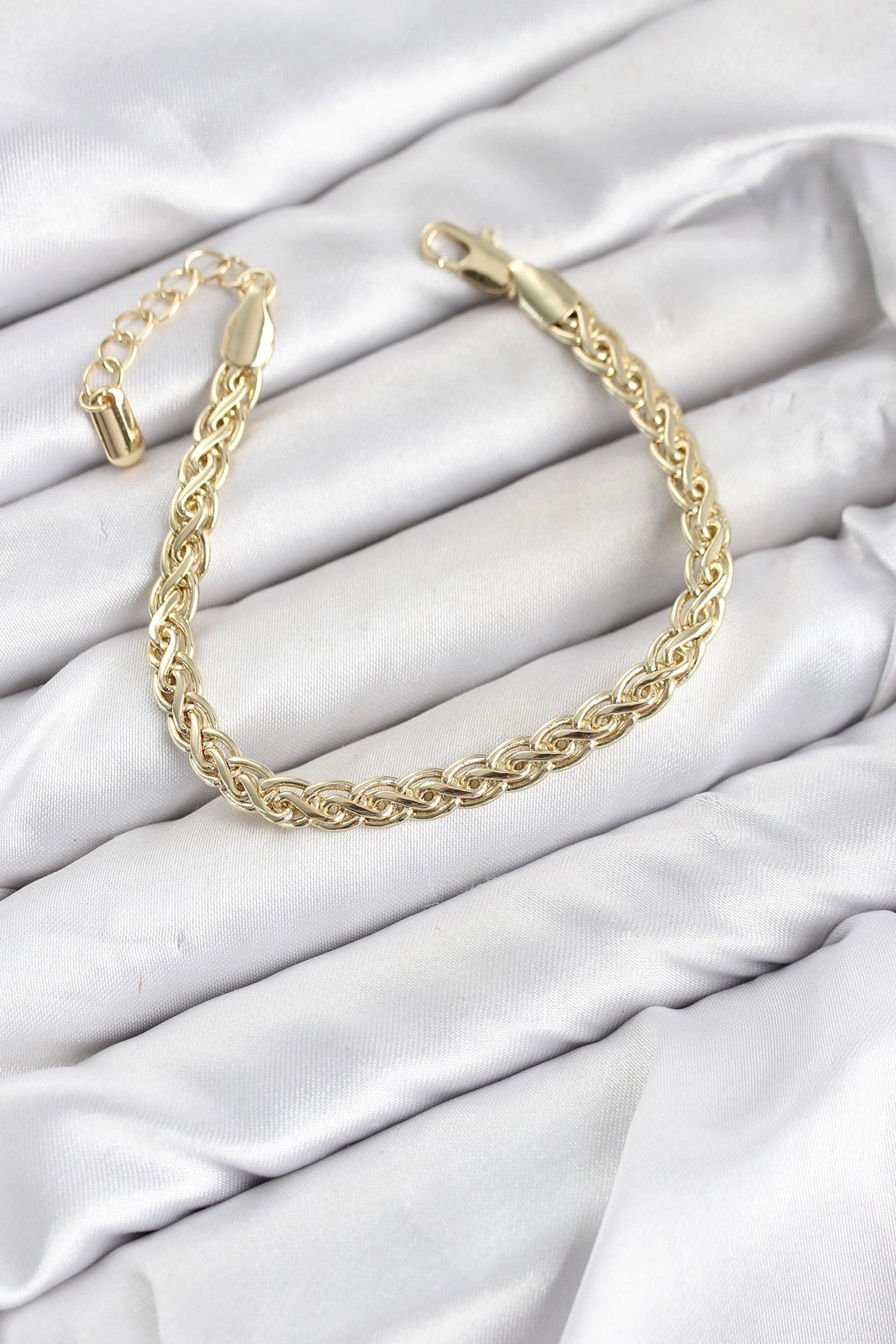 Mey İthalat® CM Singapur Zincir Model Gold Renk Pirinç Kadın Bileklik
