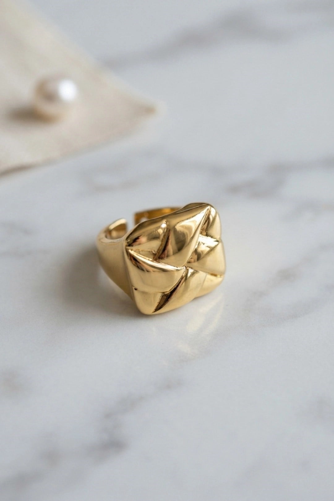 Mey İthalat® Geometrik Origami Tasarımlı Ayarlanabilir Gold Renk Yüzük