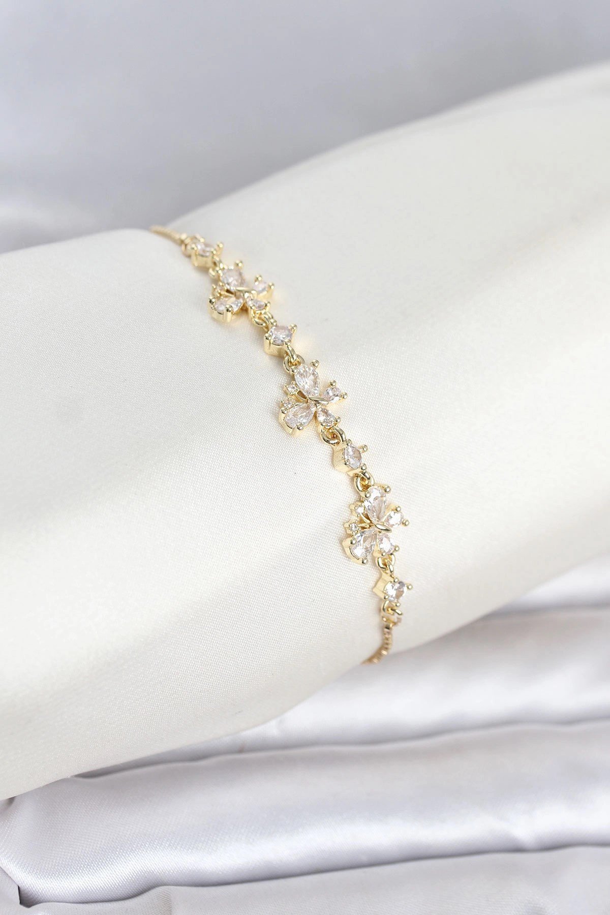Mey İthalat® Gold Renk Pirinç Kelebek Model Asansörlü Model Kadın Bileklik