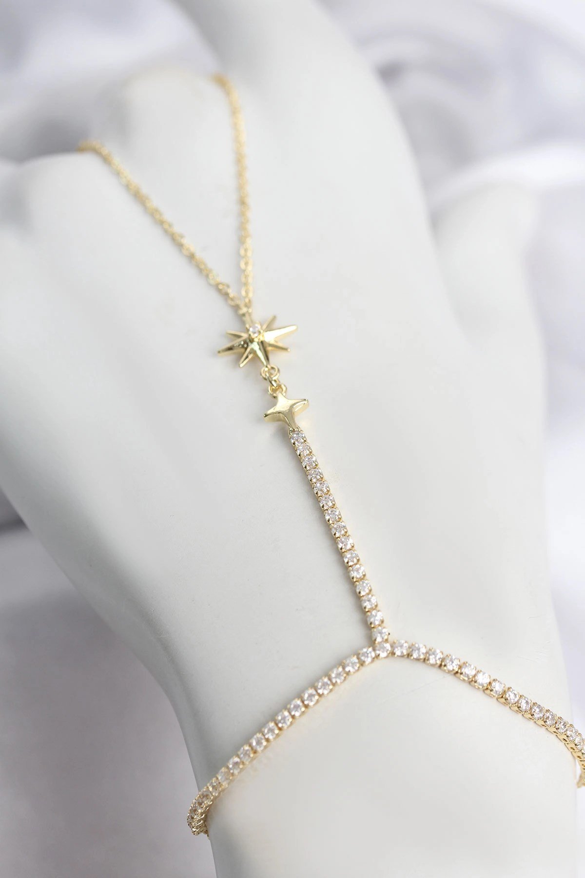 Mey İthalat® Gold Renk Pirinç Zirkon Taşlı Kutup Yıldızı Model Şahmeran