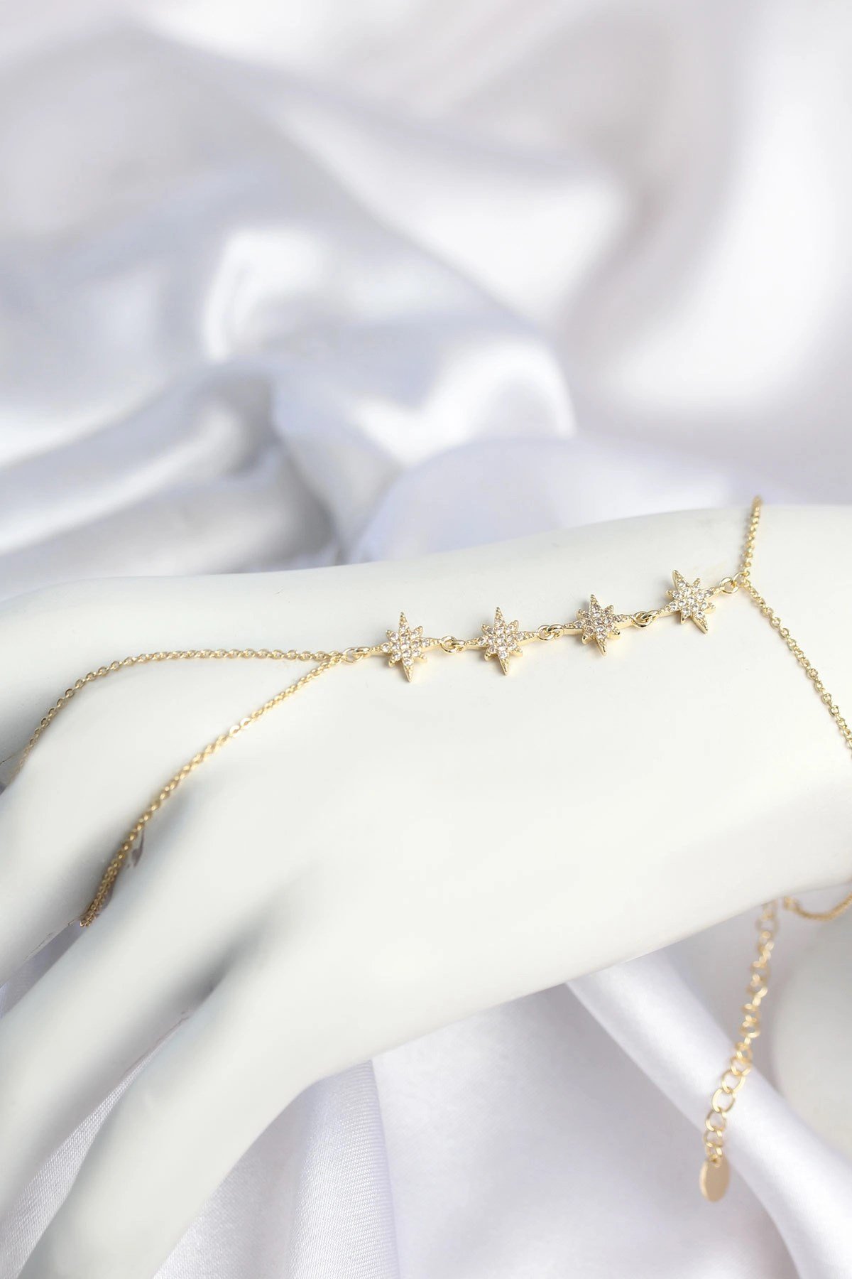 Mey İthalat® Gold Renk Zirkon Taşlı Sıralı Kutup Yıldızı Model Şahmeran