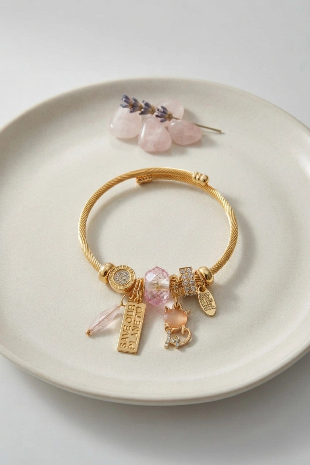 Mey İthalat® Kedili Model Pembe Charmlı Bileklik