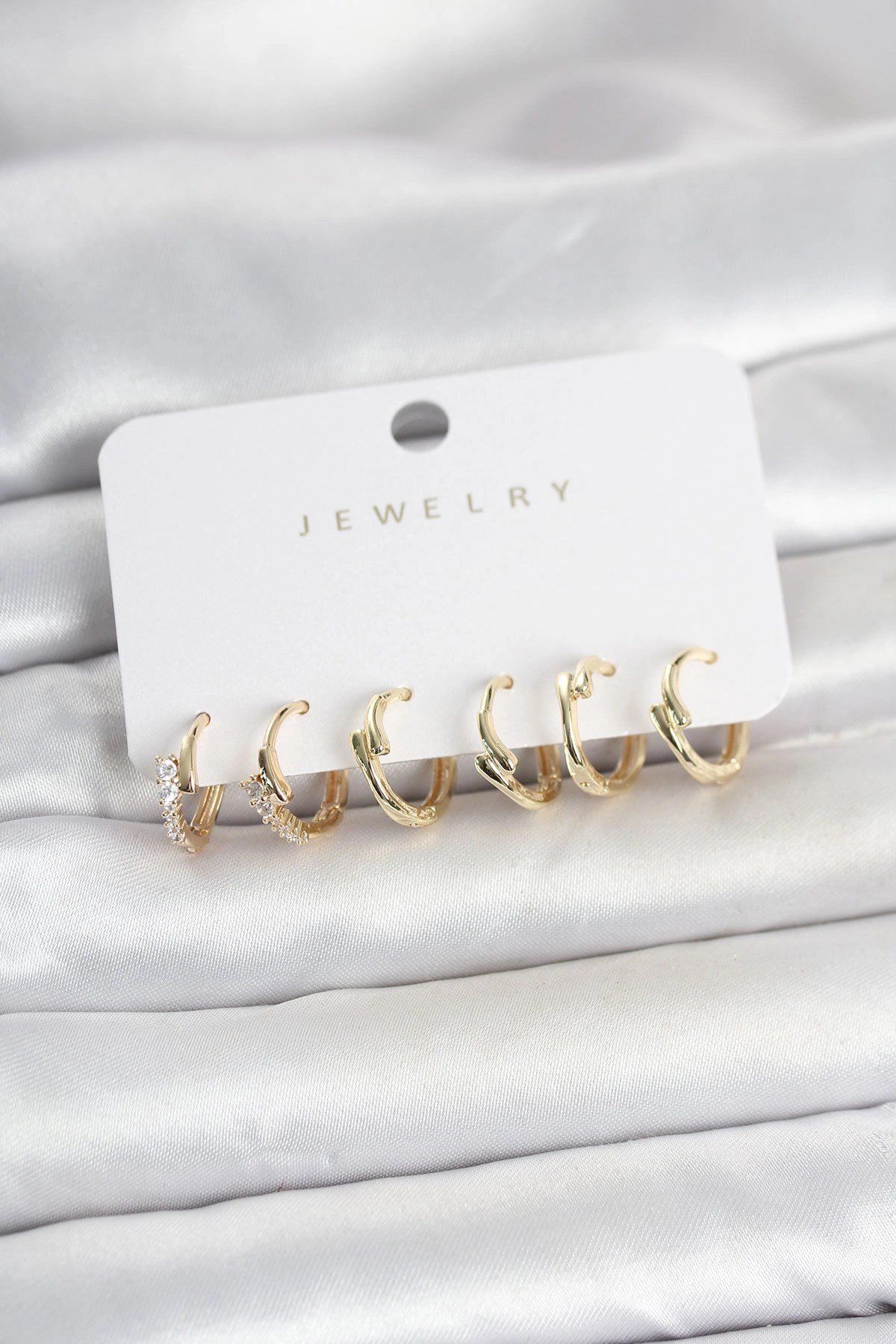 Mey İthalat® Pirinç Gold Renk Botega Model Kadın Küpe Seti
