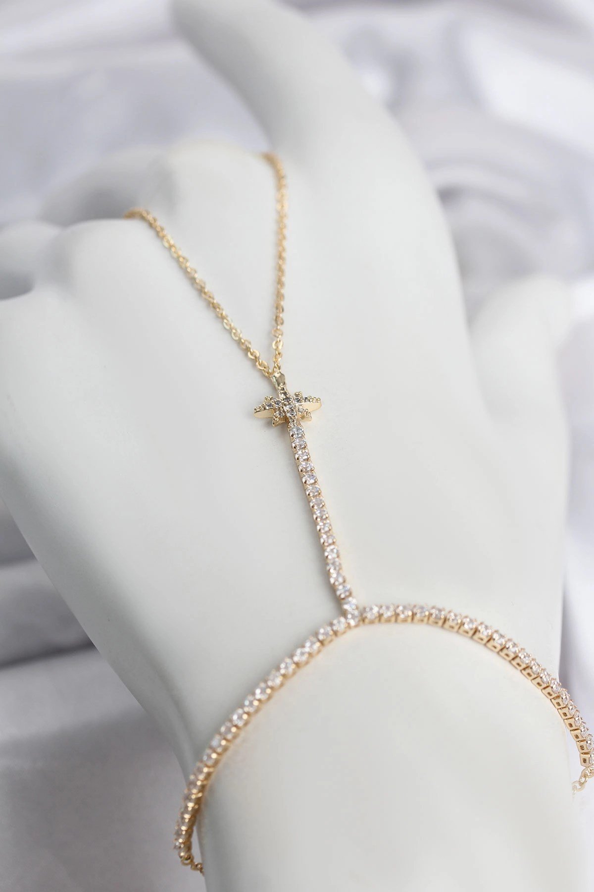 Mey İthalat® Pirinç Gold Renk Zirkon Taşlı Kutup Yıldızı Şahmeran