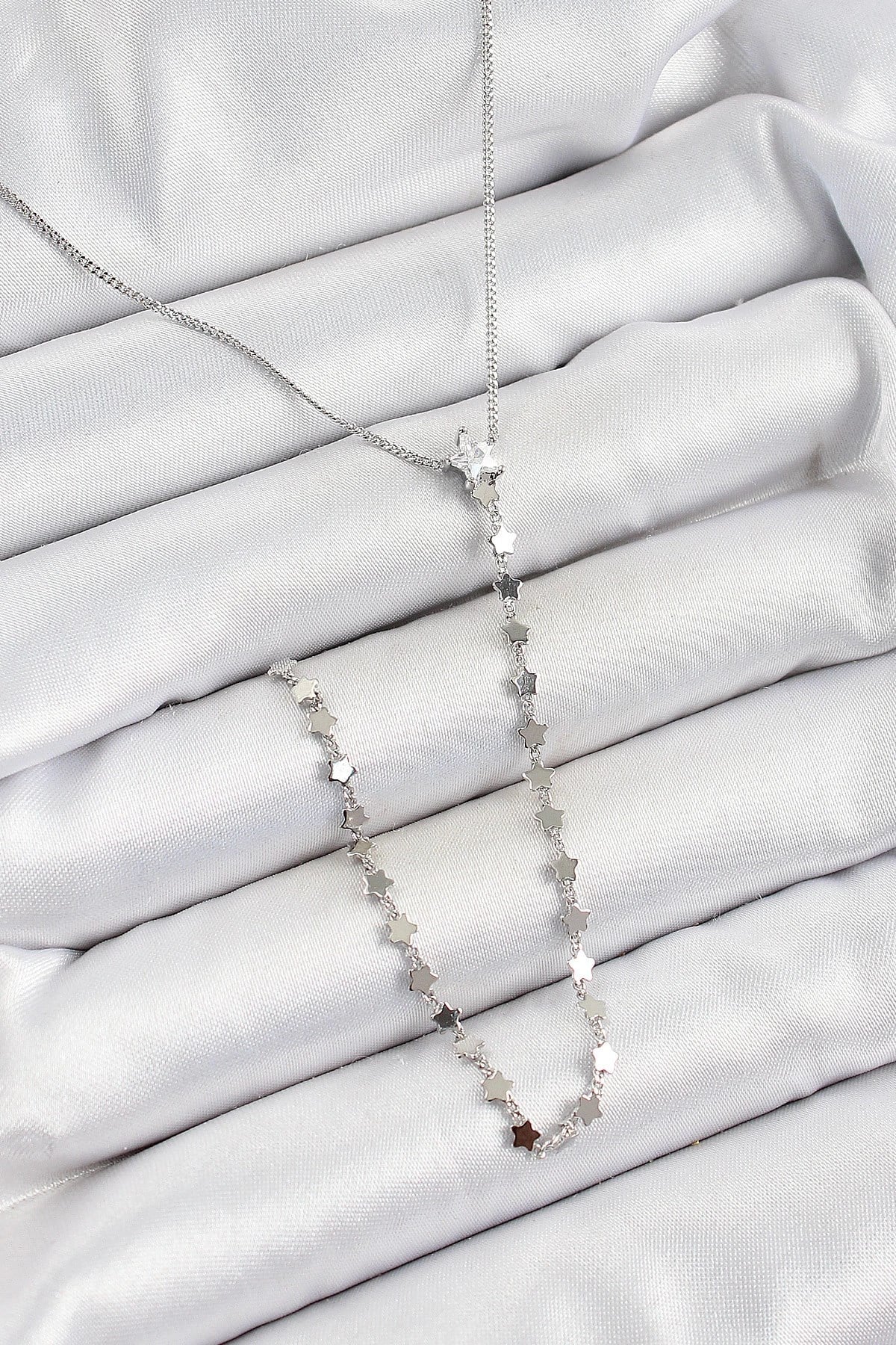 Mey İthalat® Pirinç Zirkon Taşlı Yıldız Figürlü Y Model Gümüş Renk Kadın Kolye