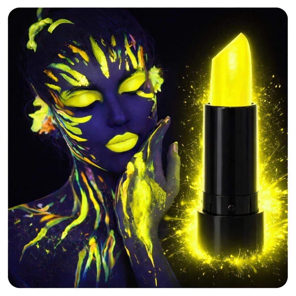 Mey İthalat® UV Neon Sarı Ruj – Karanlıkta Parlayan Makyaj Boyası