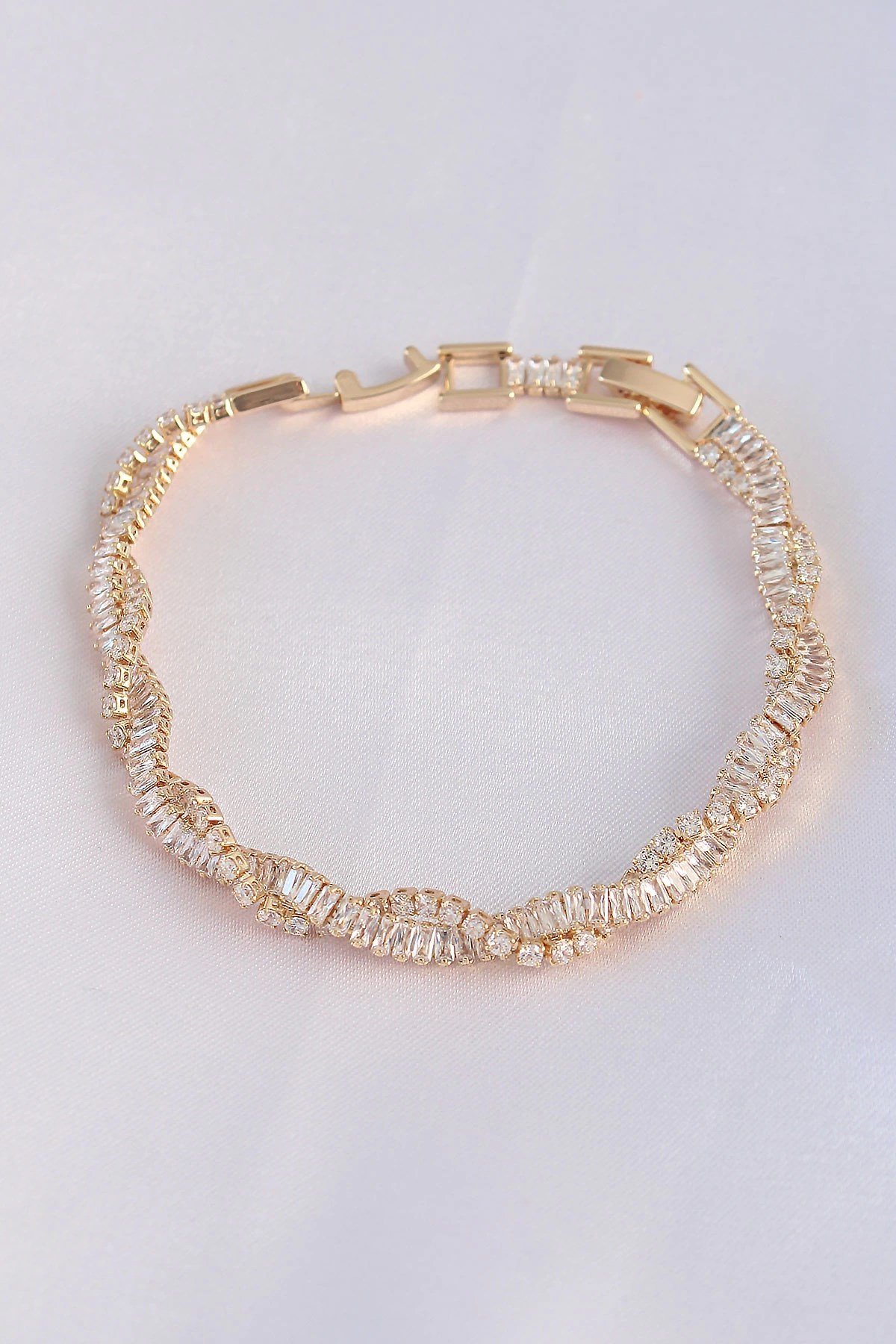Mey İthalat® Vip Seri Pirinç Zirkon Taşlı Gold Renk Sarmal Model Bileklik