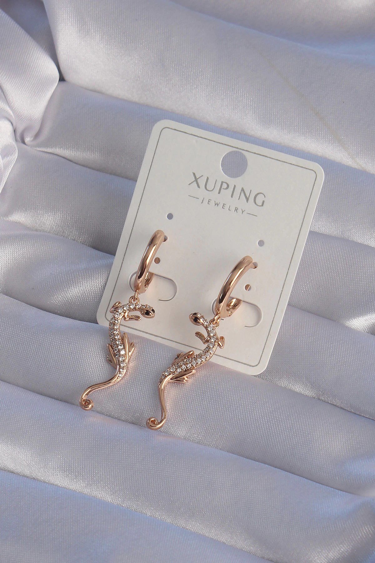 Mey İthalat® XUPİNG Rose Renk Zirkon Taşlı Kertenkele Model Halka Küpe