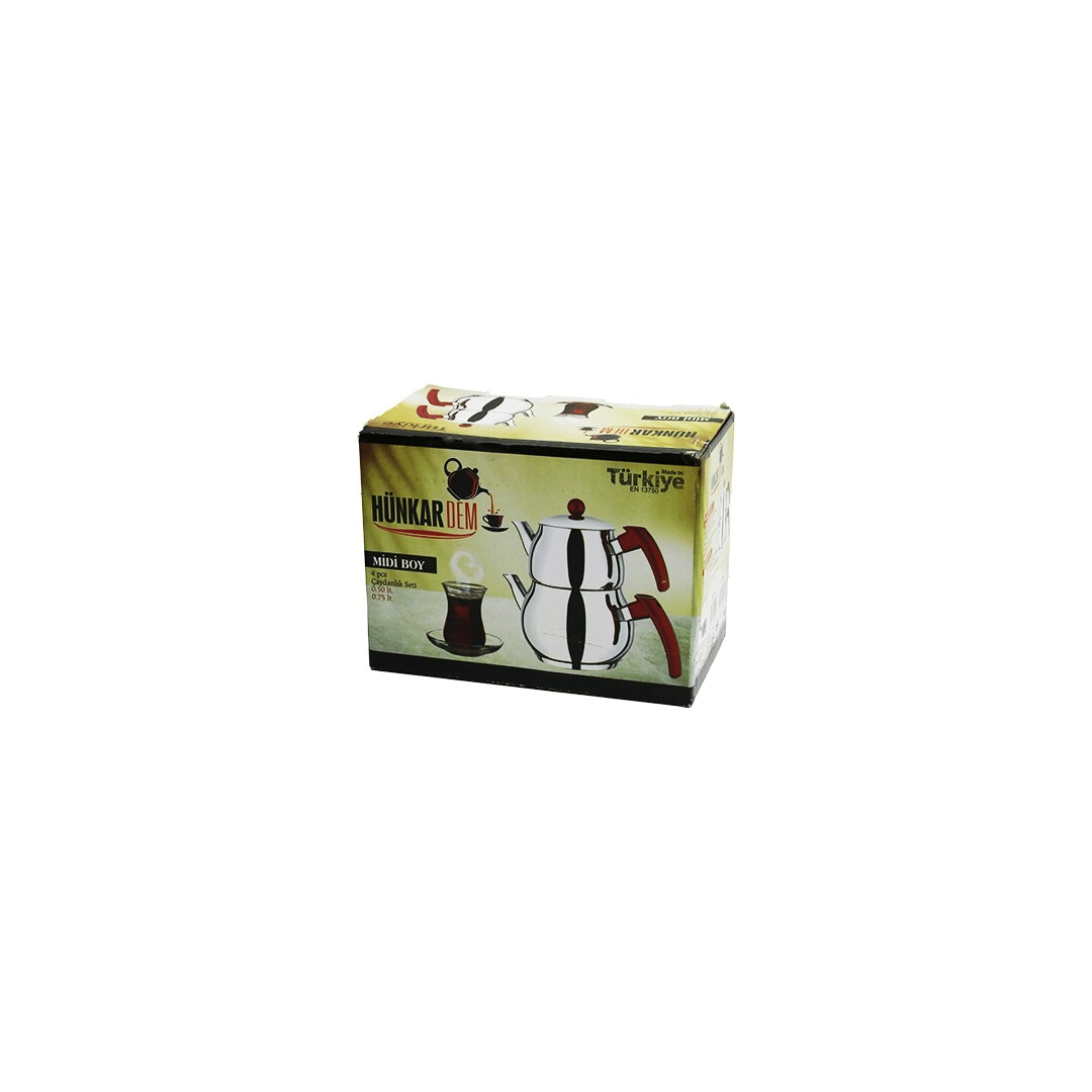 Midi Boy Küre Çelik Çaydanlık Seti Renkli Bakalit Kulp Üst Demlik: 0.5lt - Alt Suluk: 0.75lt Kendinden Süzgeçli Bx40