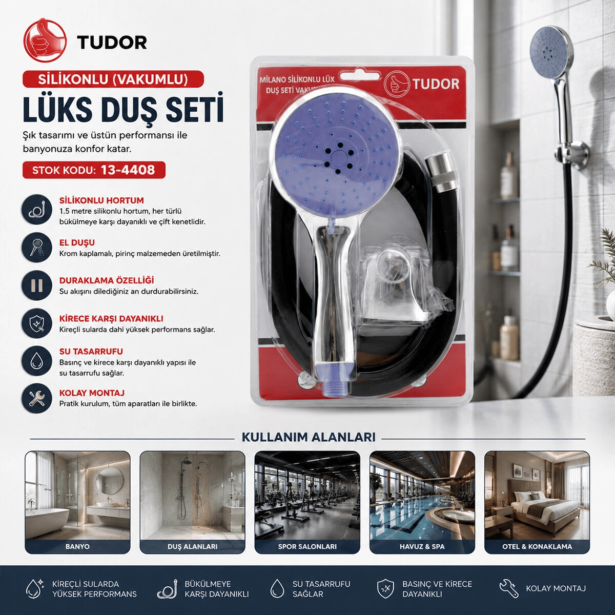 Milano Vakumlu - Silikon Lüks Duş Seti Duş Başlık=mix Silikon Hortum=1.5mt Mafsal=3 Kademe Bx40