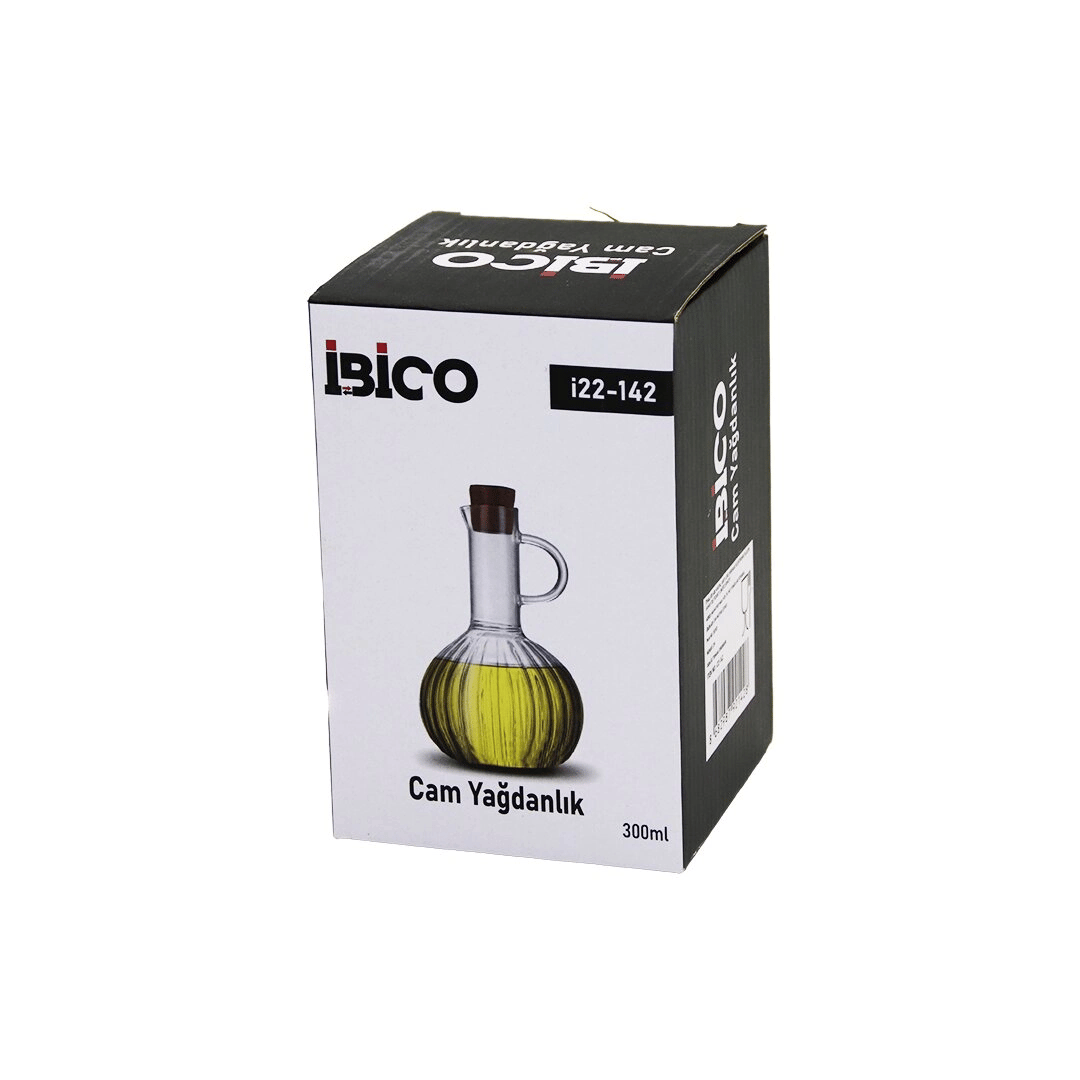 Mini Cam Yağdanlık Çizgili Desen 300ml Ahşap Bambu Mantar Tıpa Bx40