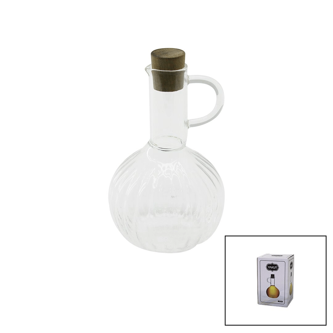 Mini Cam Yağdanlık Çizgili Desen 300ml Ahşap Bambu Mantar Tıpa Bx40